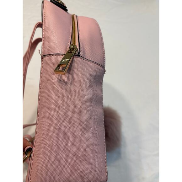 ALDO Pink Faux Leather Glitter Embellished Purse Backpack Sparkly Fur Keychain - Picture 10 of 11